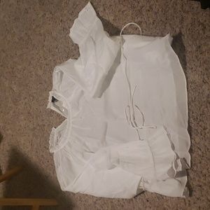 White Mock Neck Lantern Sleeve Blouse